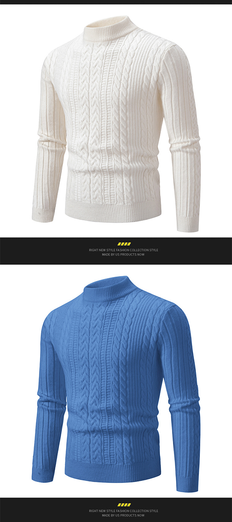 Classic Solid Color Mock Neck Sweater For Men - Premium Acrylic-Blend Knit Pullover, Slim Fit, Breathable & Soft For Casual Layering​_viptrois.com