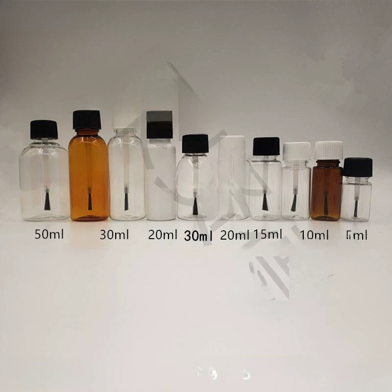 5 мл 10 мл 15 мл 20 мл 30 мл 50 мл ПЭТ пластиковая бутылка с кисточкой прозрачная коричневая бутылка для клея