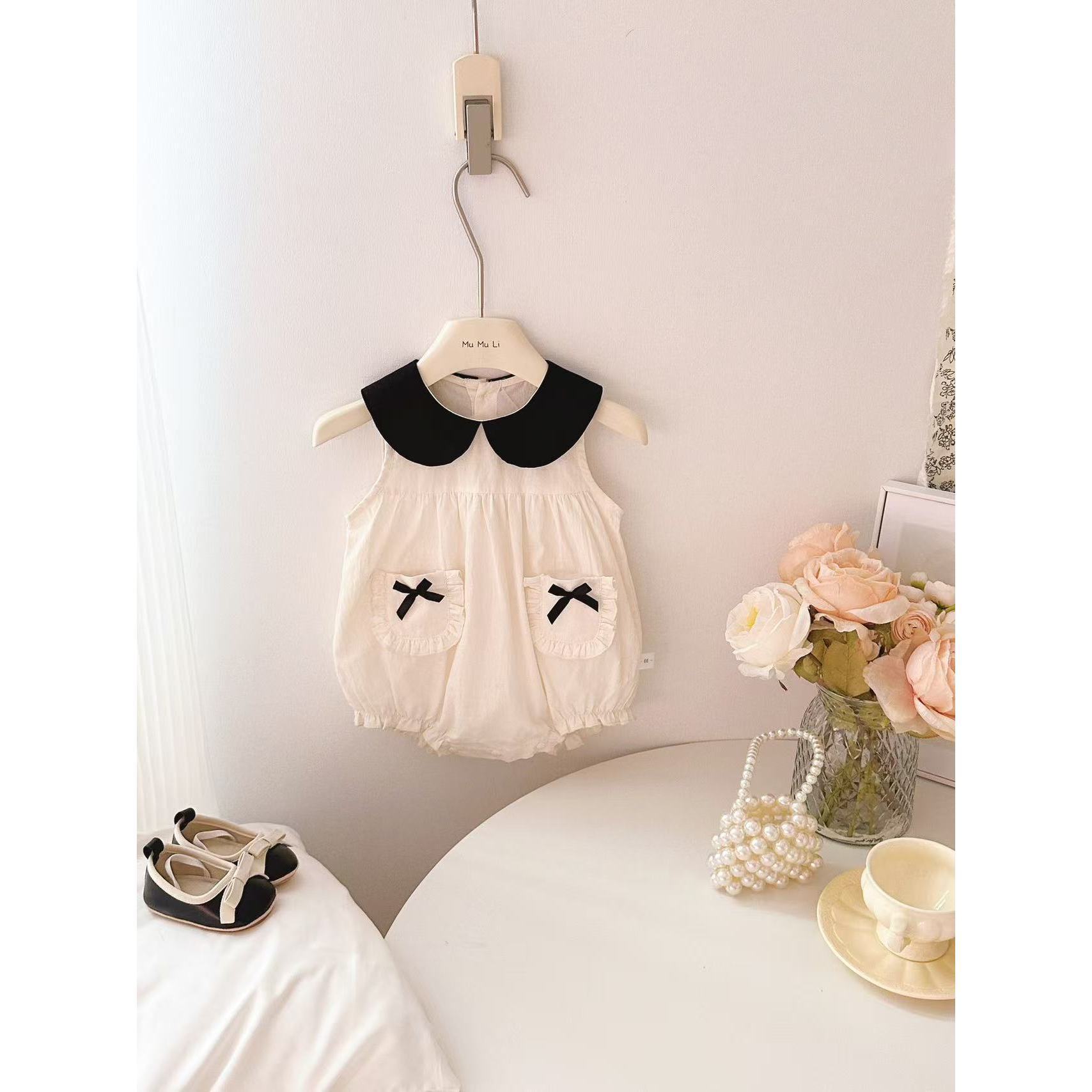 Bebé, niña, temperamento exquisito, cuello de muñeca, pequeño bolsillo fragante, mampara de mariposa, vestido de un año, vestido de pedo, verano