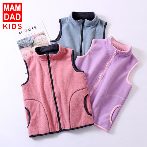 Children's polar fleece vests for autumn and winter, warm and thickened vests for boys and girls, wholesale middle-aged and older children's outer zipper shirts