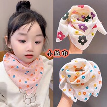 韩版卡通图案儿童方巾春夏季薄款婴儿丝巾秋冬季宝贝棉麻防风围脖