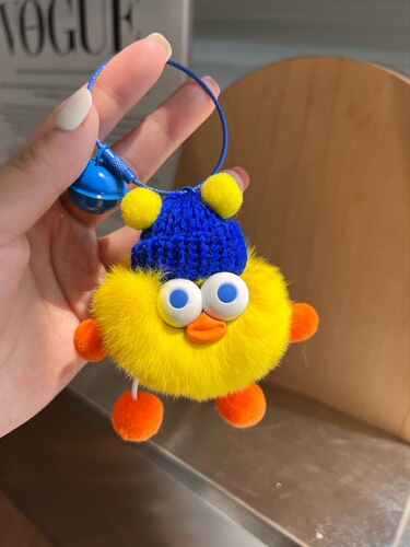 Cute real rex rabbit fur little duck car keychain pendant plush doll doll small briquettes schoolbag bag pendant