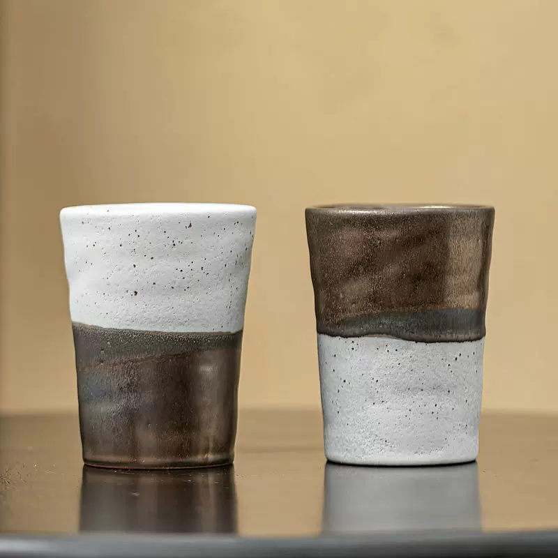 玖田烧高颜值水杯粗陶复古杯子酒店餐厅茶杯陶瓷杯日式铁锈饮料杯