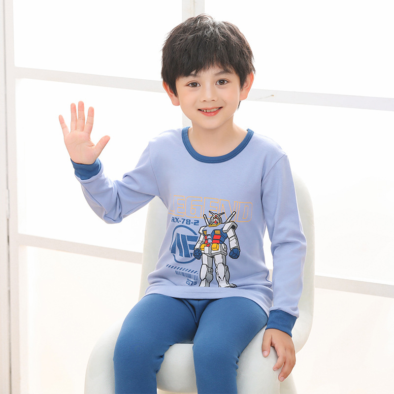 Children's Autumn Clothes and Pants Cotton suit Girls' Underwear Boys' Cotton Sweater Warm Mid-Big Children's Autumn and Winter Pajamas