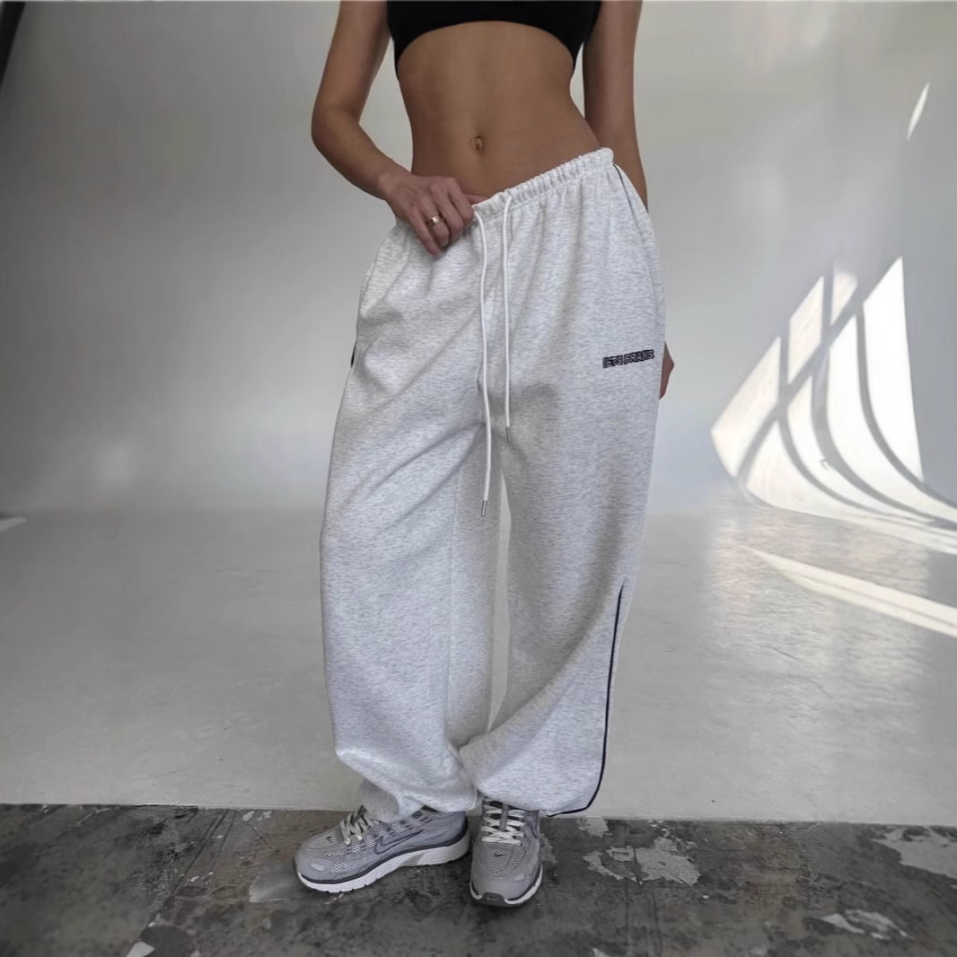 American Striped Wide-Leg Sports Pants Women's Spring and Autumn Loose Slimming Straight Casual Pants Two-Wearing Pants