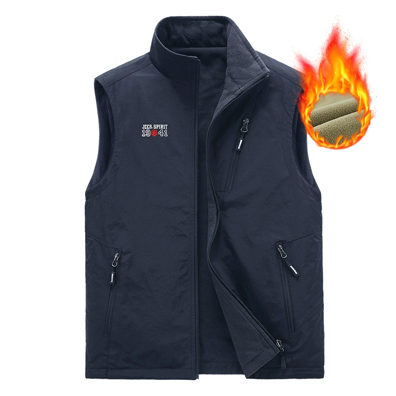 Новый осенне-зимний жилет на флисовой подкладке, двусторонний жилет, мужской теплый флисовый жилет больших размеров, рабочая одежда с вышивкой и принтом