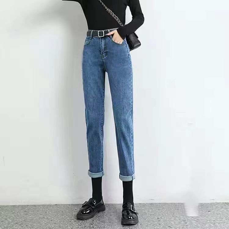 弹力高腰牛仔裤女秋冬2025新款宽松显瘦直筒百搭哈伦萝卜老爹裤子|undefined
