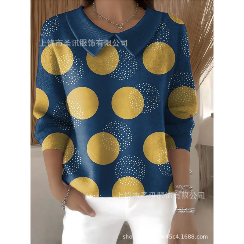 跨境欧美独立新款3D数码印花短袖休闲百搭休闲风女士时尚娃娃长袖|undefined