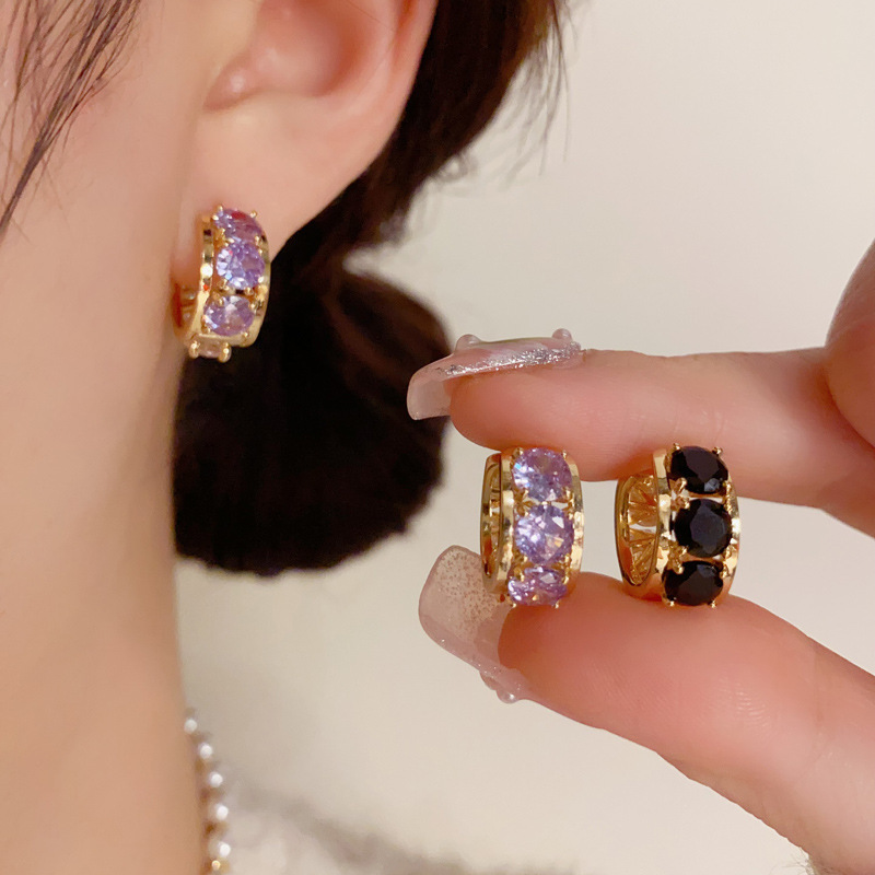 Double-sided elegant design universal earrings with zircon