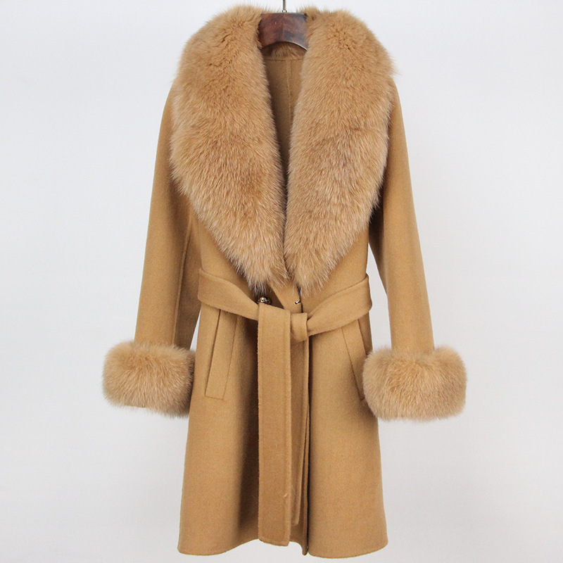 Abbigliamento da donna Cappotto in cashmere double face con pelliccia per donna Autunno e inverno Colletto da completo Caldo e sottile Cappotto in lana di alta qualità per donna_voghion.com