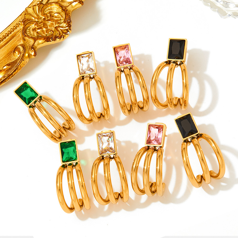 Zircon Inlay Material Earrings Classification 1 Pair Quantity Daily Occasion 304 Stainless Steel Material 1 Pair Simple Style Square Inlay 304 Stainless Steel Zircon 16K Gold Plated White Gold Plated Gold Plated Earrings