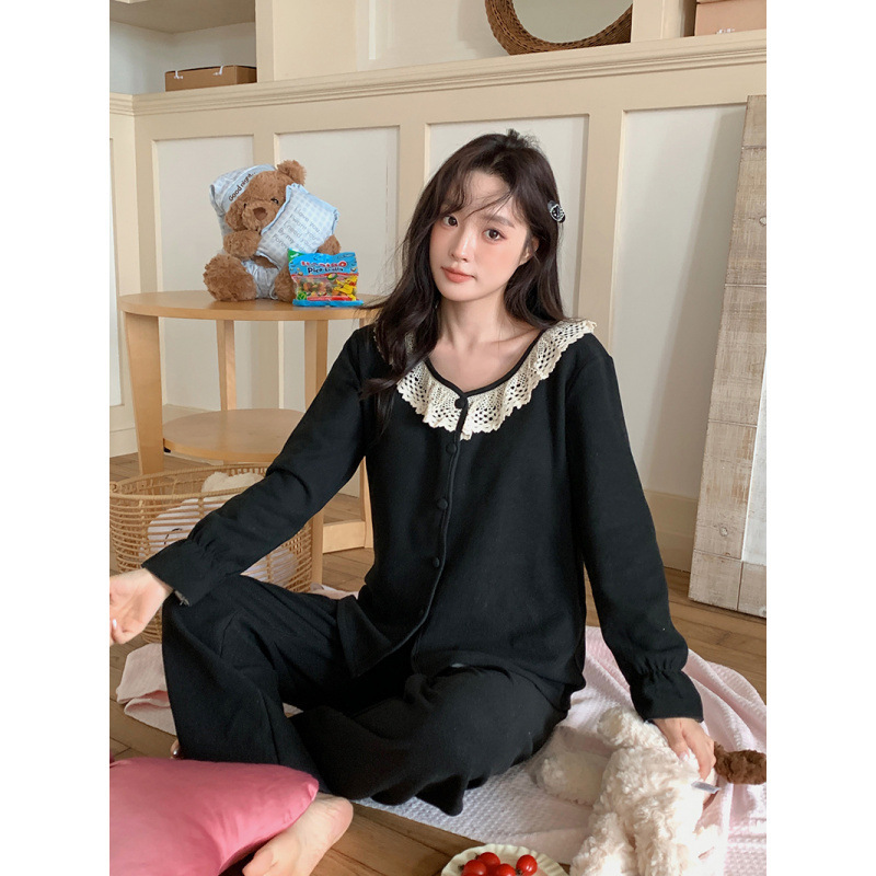 Doll Tie Chest Pad Autumn and Winter New Pajamas Women's Cashmere Silk Sweet Home Wear Suit Casual Long-Sleeved Pants Doll Tie Chest Pad Autumn and Winter New Pajamas Women's Cashmere Silk Sweet Home Wear Suit Casual Long-Sleeved Pants