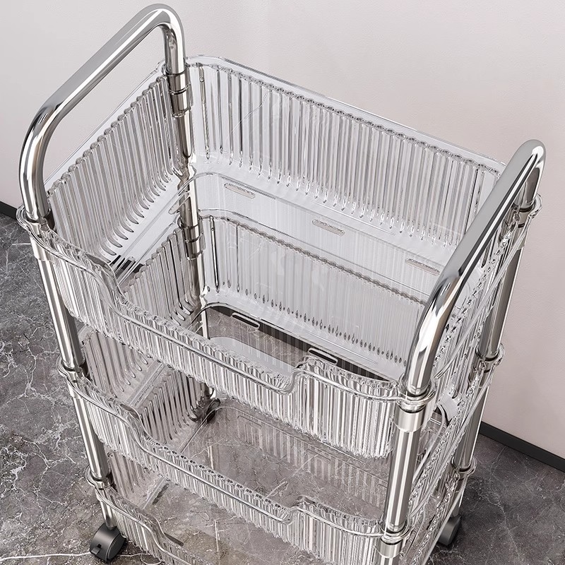 Acrylic Snack Trolley Storage Rack Floor-Standing Mobile Multi-Layer Cosmetics Storage Box Bedroom Living Room Storage Rack