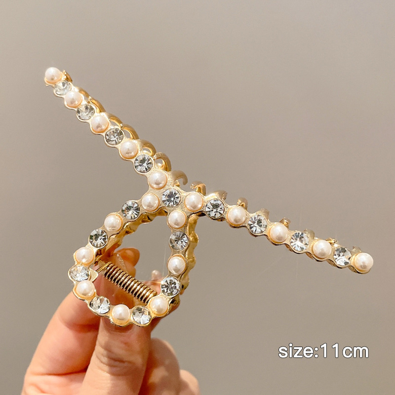 Celebridad de Internet 2024 Nueva Perla grande horquilla clip de pelo hembra Cabeza trasera horquilla tocado clip avanzado clip de tiburón