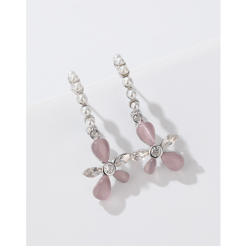 Pendientes de perlas de flores para mujeres 925 nicho de plata esterlina 2024 nuevos pendientes de estilo de alta calidad temperamento de lujo pendientes largos