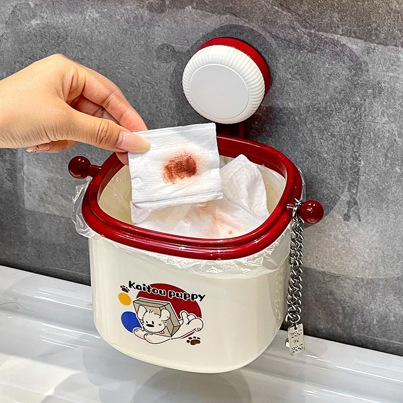Mini suction cup trash can for bathroom, cute wall-mounted small waste bin for makeup remover pads, cotton swabs, face towels, and paper waste Mini suction cup trash can for bathroom, cute wall-mounted small waste bin for makeup remover pads, cotton swabs, face towels, and paper waste