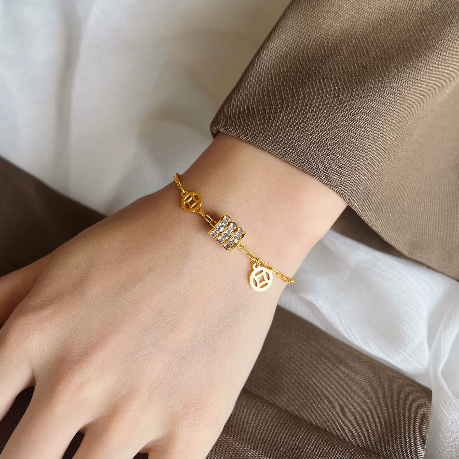 Золотая bracelet, маленький дизайнерский медный подвес, нержавеющая сталь