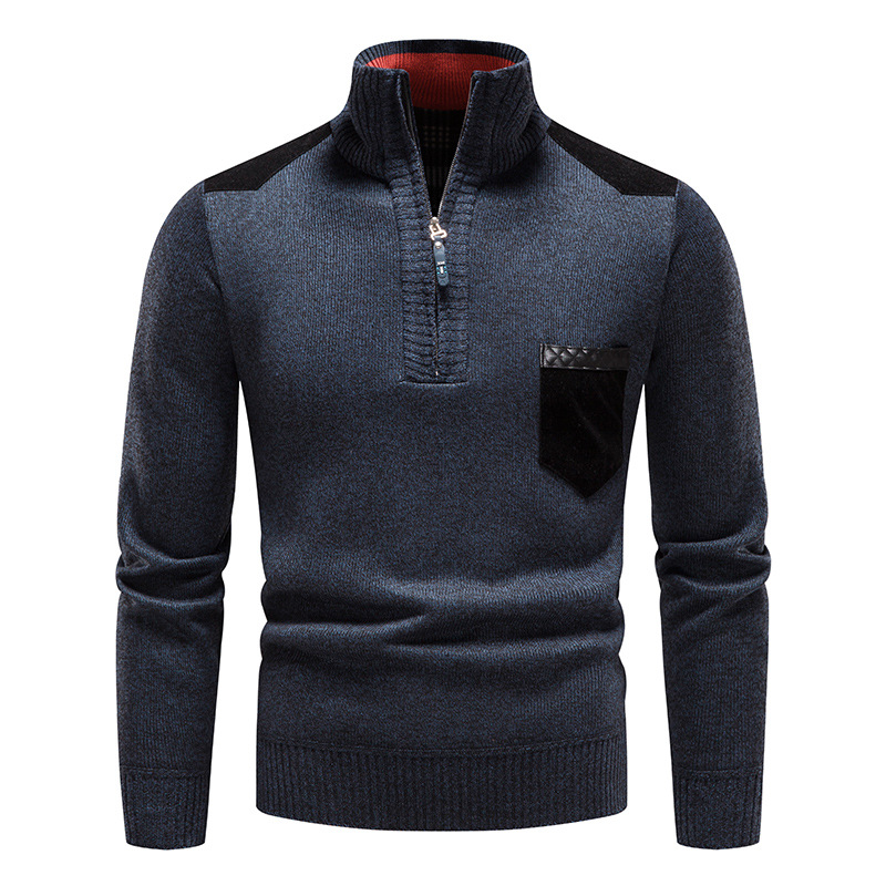 Pull en tricot pour hommes, pull chaud en polaire, demi-fermeture éclair, épais, élégant, col roulé, Y2K, vêtements pour hommes, automne et hiver_voghion.com
