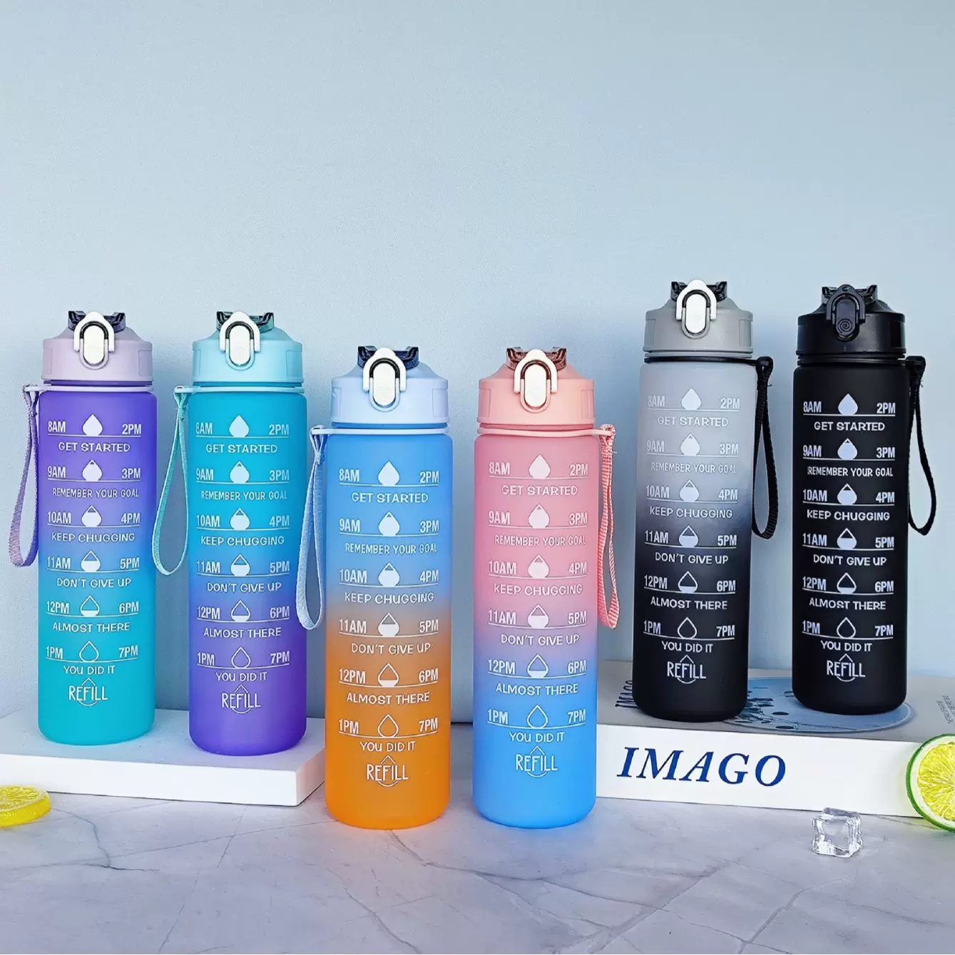 三件套里的中杯亚马逊跨镜电商渐变色磨砂运动800ml水杯耐高便携