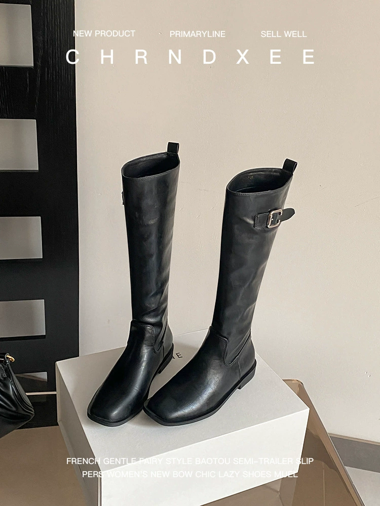 Leather demi-season universal high boots, fitted