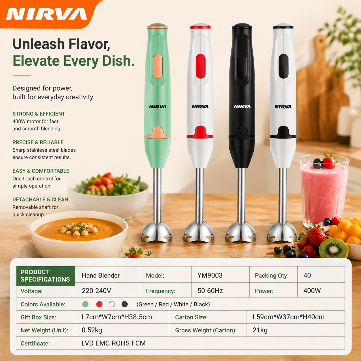 Nirva Uluslararası 4in1 Avrupa-Amerika Standardı 400W Blender Mutfak Şefi Makinesi Gıda İşlemcisi Pimënt Blender Çubuğu Et Kıyma Makinesi