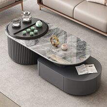 现代轻奢家用岩板茶台客厅简约多功能伸缩实木功夫茶几电视柜组合