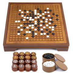 高級実木囲碁両面盤二合一子供親子益智卓游囲碁セット
