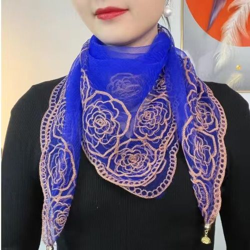 80 square scarf triangle scarf embroidered magnetic buckle versatile spring and summer travel multi-functional thin scarf women's sun protection fashion gauze scarf