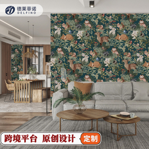 French retro small rabbit self-adhesive wallpaper, high-quality and durable bedroom wallpaper, warm and cozy wallpaper