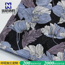 D8升华数码雪纺黑底大花朵欧美风印花布 连衣裙 衬衫面料现货供应