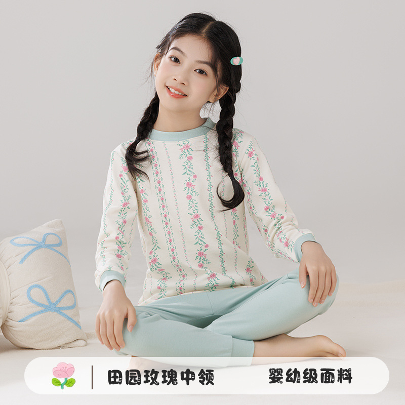 Pijamas de algodón para niños ropa interior caliente de cuello medio para niñas pantalones de otoño para niños suéter de algodón base invierno