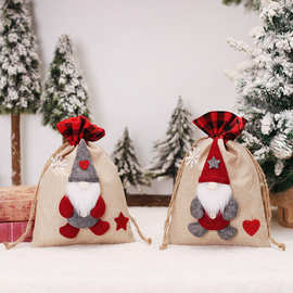 圣诞节装饰品卡通麻布抽绳无脸娃娃糖果袋森林人苹果袋公仔礼物袋