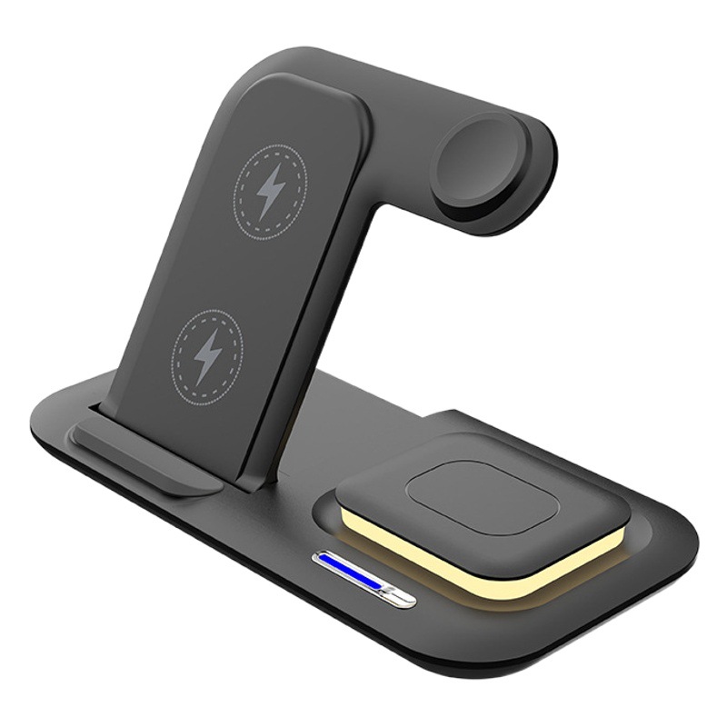 Popular de múltiples funciones de cinco en uno portátil plegable luz de la noche de carga rápida inalámbrica 15W teléfono móvil titular cargador inalámbrico