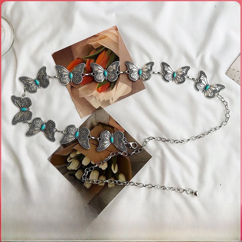 Turquoise Butterfly Waist Chain Metal Chain Belt Accessories Ethnic Style Jewelry Fashion All-match Waist Dress_viptrois.com