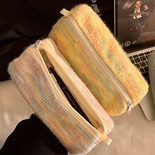 小清新圆筒毛绒针织笔袋大容量初高中女生文具铅笔盒化妆品收纳包