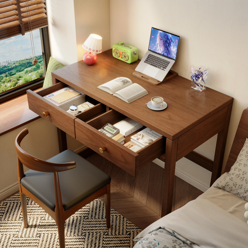 Solid Wood Desk Simple Home Bedroom Student Study Desk Multi-Functional Office Computer Desk with Drawer Storage