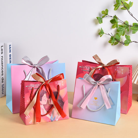 Cross-border gift bag gradient color handbag birthday gift packaging bag clothing store shopping bag logo