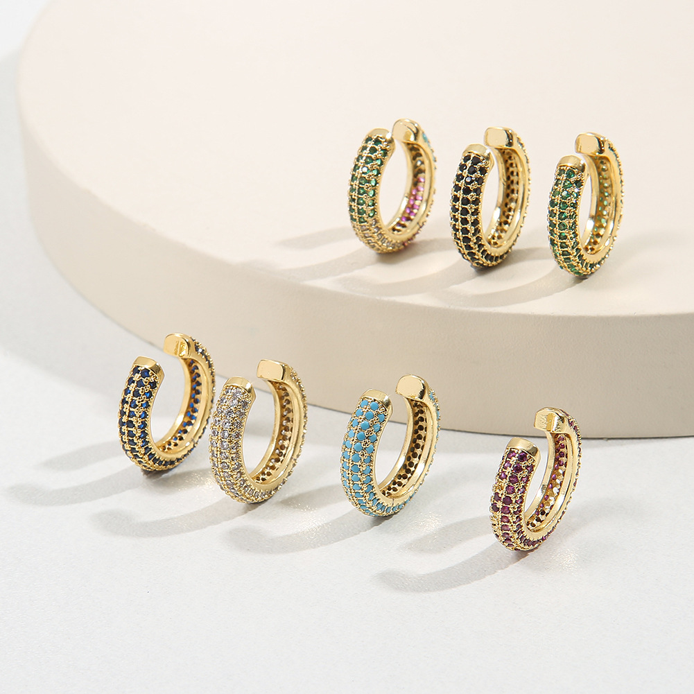 Fashion C Shape Copper Earrings Plating Zircon Copper Earrings