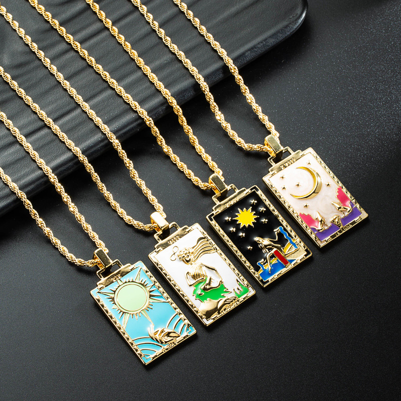 Wholesale Jewelry Rectangular Oil Painting Pendant Copper Dripping Oil Necklace Nihaojewelry display picture 3