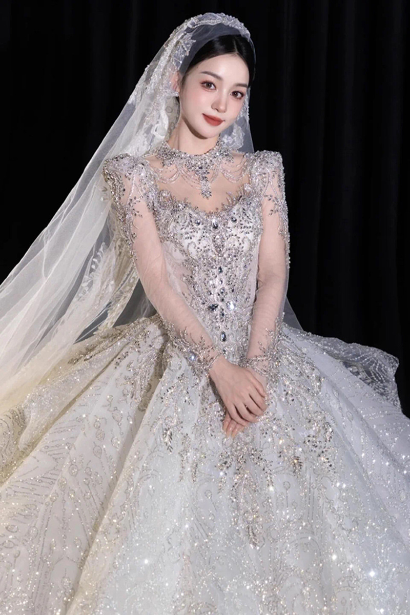 2026 nuevo vestido de boda de novia de alta calidad bordado de perlas vestido de boda de gran tamaño pequeño D116