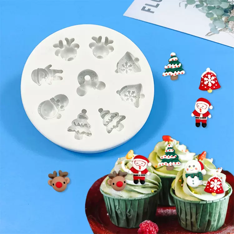 新款小鹿圣诞老人小松树翻糖模具 diy圣诞节蛋糕巧克力烘焙硅胶模