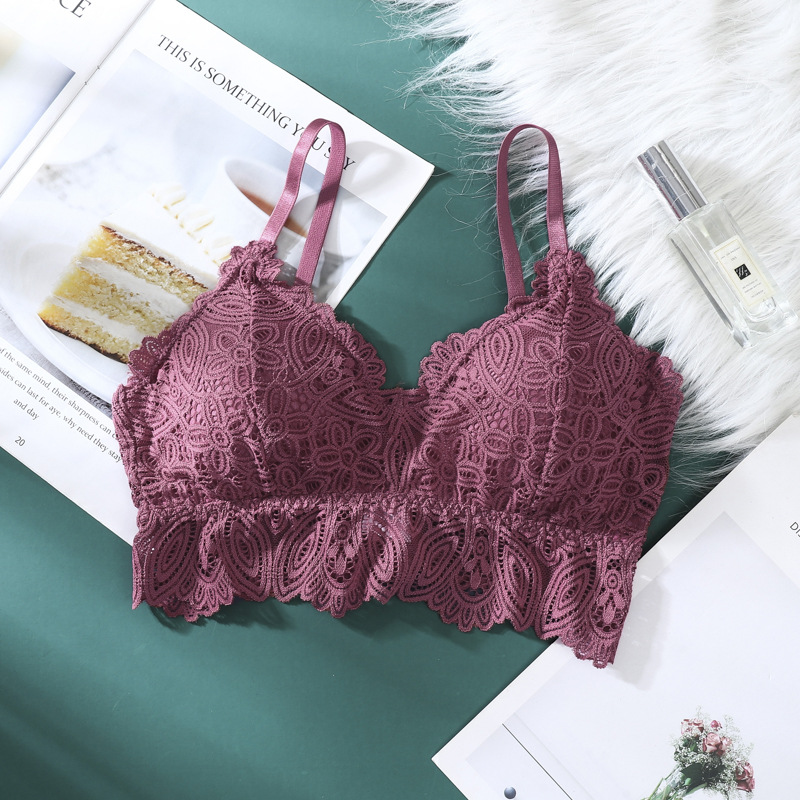 Triángulo Copa ropa interior inalámbrica de las mujeres otoño sexy encaje belleza espalda de tres filas de hebilla sujetador de tamaño libre sujetador image 9