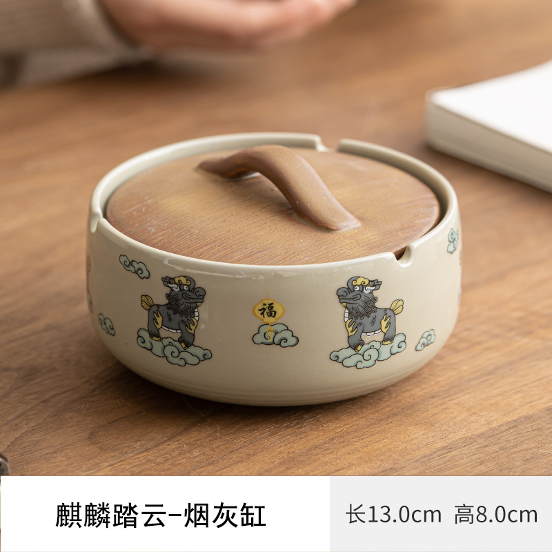 Cenicero de cerámica de gran tamaño, personalidad creativa, hogar retro estilo chino, sala de estar de lujo ligera, cenicero de tendencia de oficina