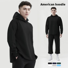欧美跨境秋冬新款潮牌纯色休闲宽松舒适连帽衫欧码卫衣男式运动衫