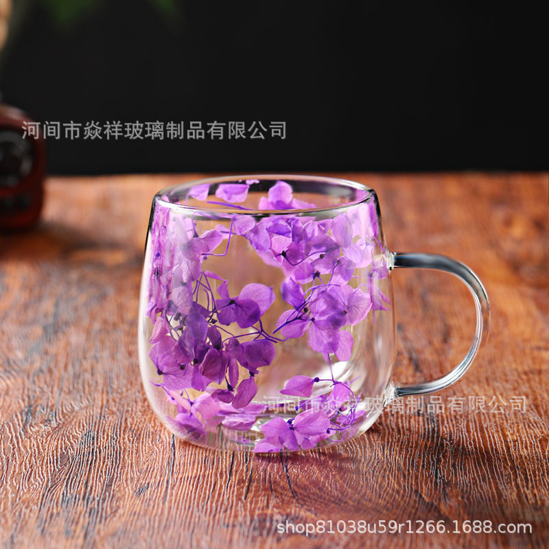 跨境真干花双层玻璃杯创意高硼硅耐热水杯子网红牛奶咖啡杯茶杯|undefined