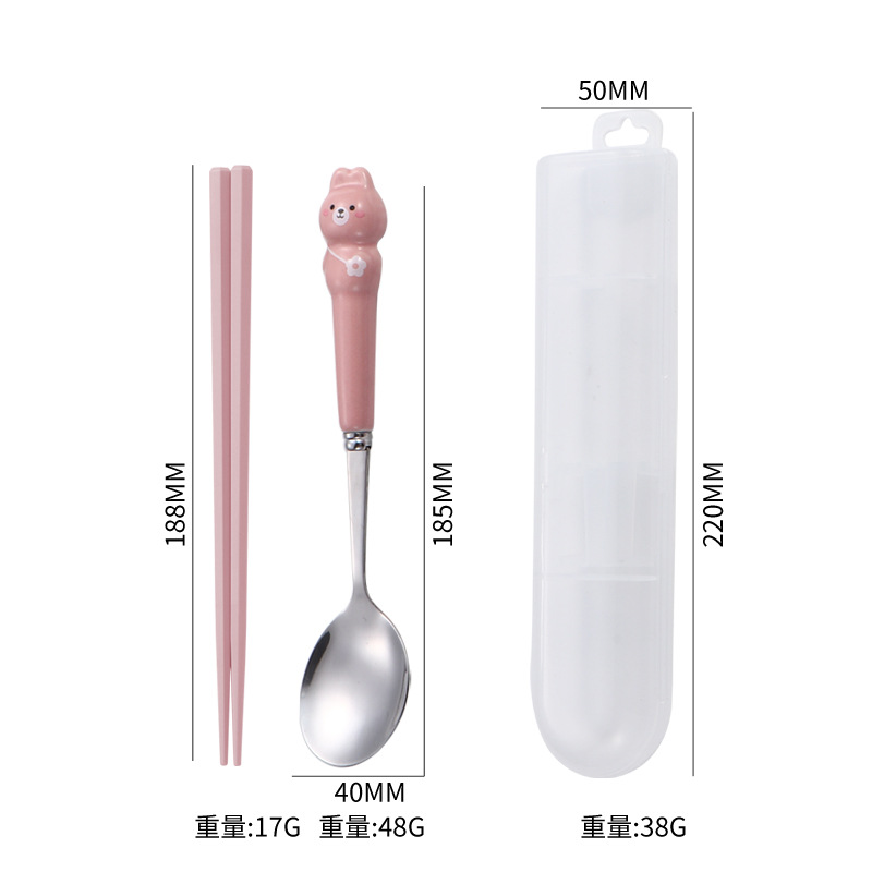 모에 토끼 핑크 [젓가락 둥근 숟가락 세트]]