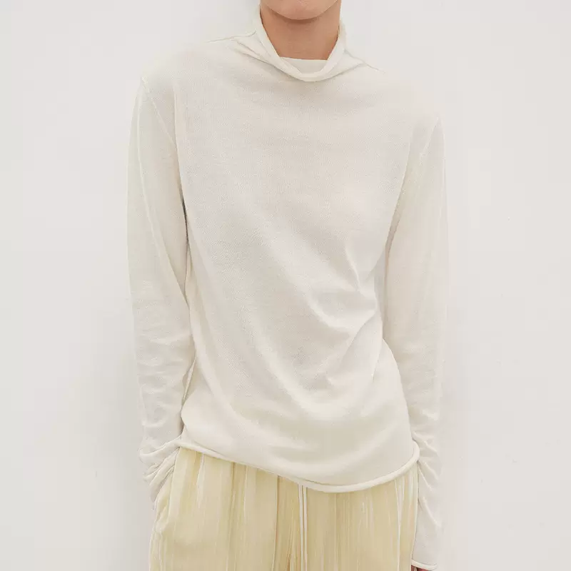 CHIC松弛空气打底_裸感精纺真丝 随性卷边堆堆领叠穿毛衣2025