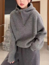 半拉链连帽套头毛衣女2025秋冬新款跨境休闲通勤内搭外穿针织上衣|undefined