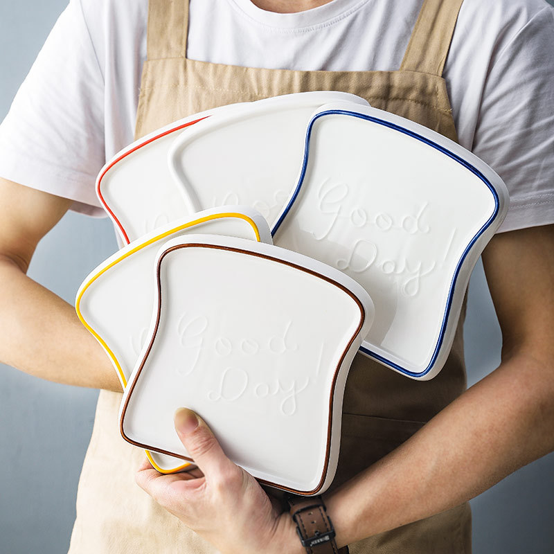 INS pan tostado creativo placa de cerámica Placa de desayuno para el hogar Placa de forma de pan personalizada placa occidental