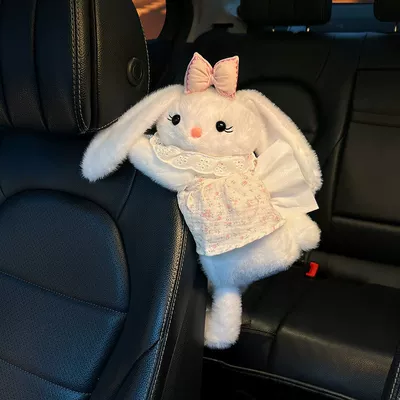 Car-Mounted Tissue Box with a Creative Car tissue box/set - lace-floral-dress-white-long-eared-rabbit-tissue-holder